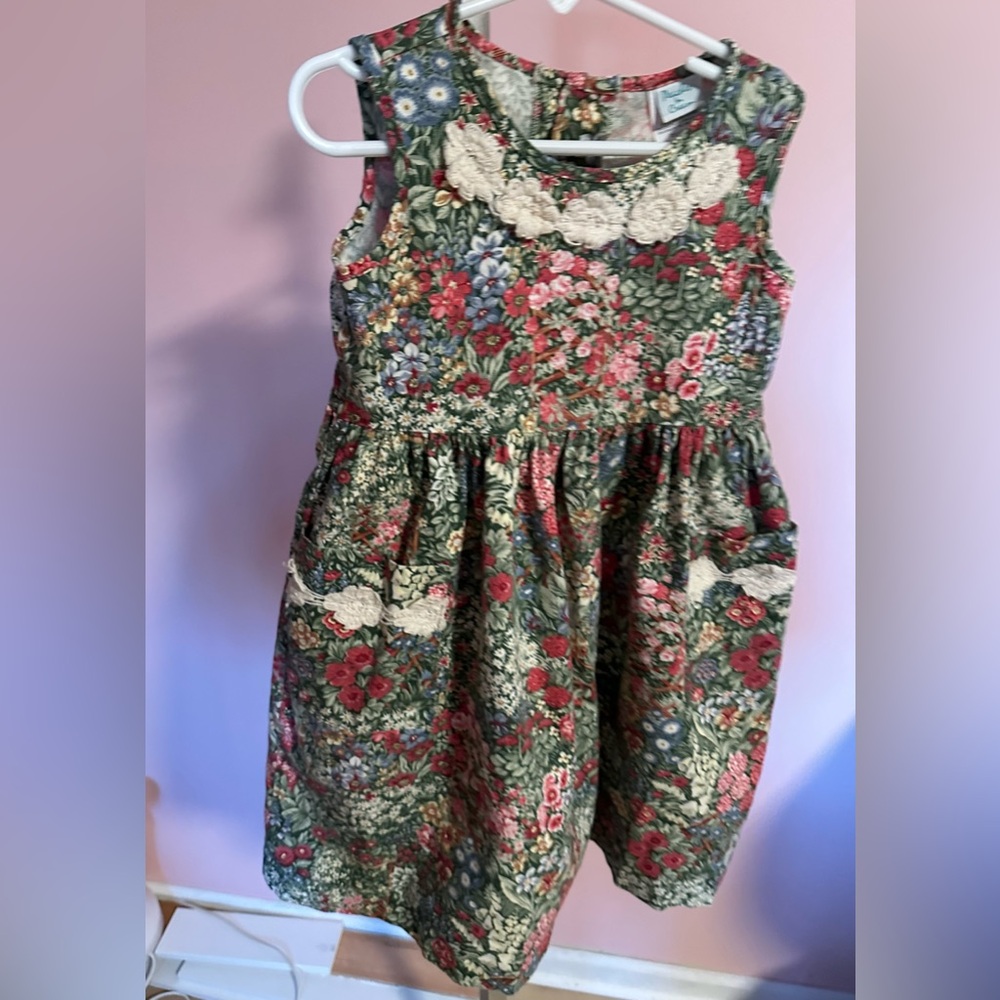 Prairie Cottage Floral Peaches ‘N Cream Girl’s Sleeveless W/ Pockets Dress ~ 6 - Picture 9 of 11